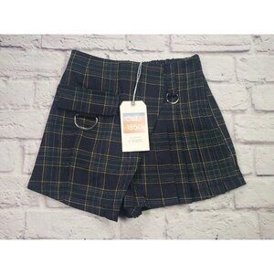 Cali 1850 Blue Green Mini Pleated Skort Skirt XSmall Plaid